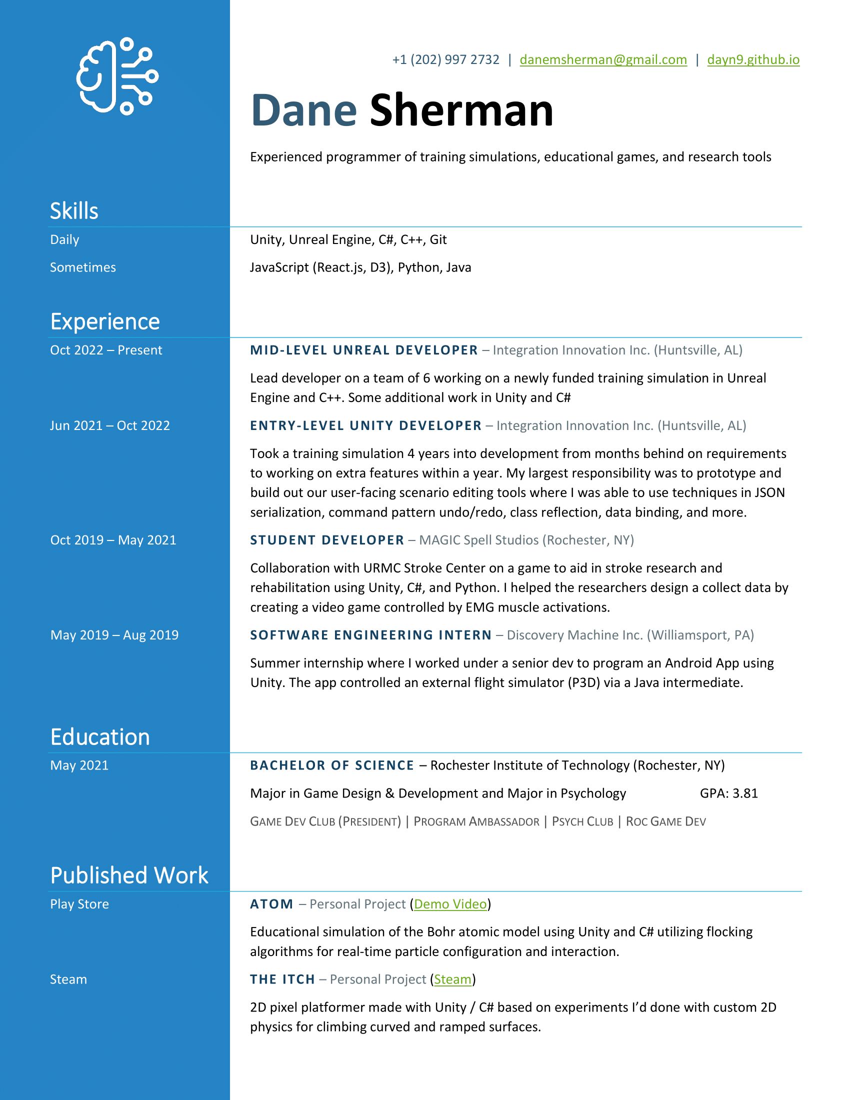 Dane Sherman Resume